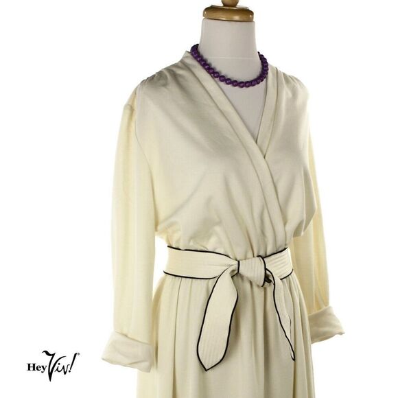Vintage 80s Charles Allen Dress Ivory Knit w Crossover Bodice Size M - Hey Viv - Picture 2 of 8
